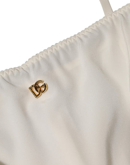 Dolce &amp; Gabbana White Full Slip DG Logo Silk Dress Sleepwear