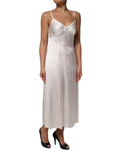 Dolce &amp; Gabbana White DG Logo Full Slip Silk Dress Sleepwear