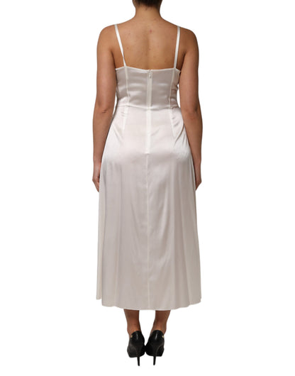 Dolce &amp; Gabbana White DG Logo Full Slip Silk Dress Sleepwear