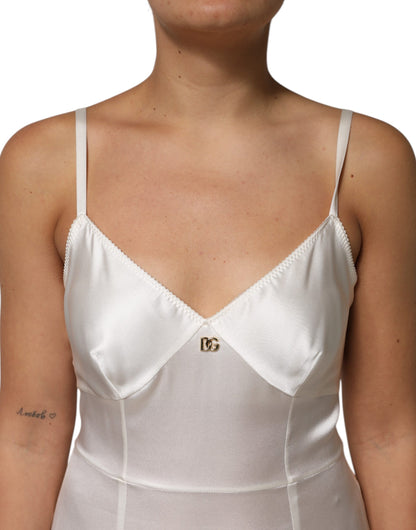 Dolce &amp; Gabbana White DG Logo Full Slip Silk Dress Sleepwear