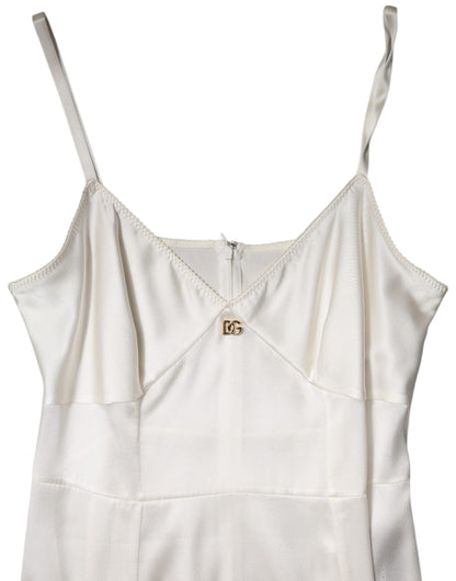 Dolce &amp; Gabbana White DG Logo Full Slip Silk Dress Sleepwear