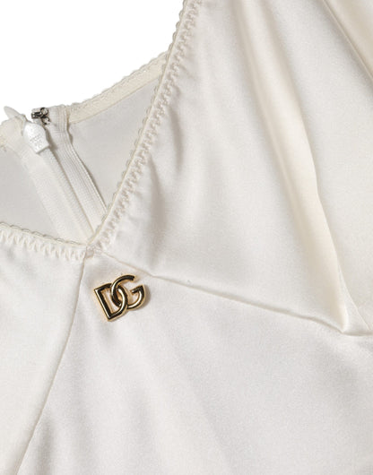 Dolce &amp; Gabbana White DG Logo Full Slip Silk Dress Sleepwear