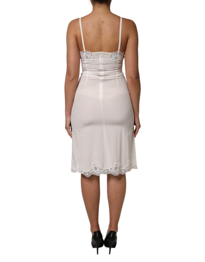 Dolce &amp; Gabbana White Lace Gold DG Logo Silk Dress Sleepwear