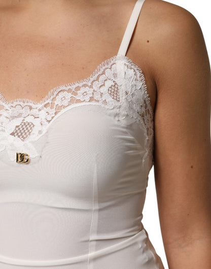 Dolce &amp; Gabbana White Lace Gold DG Logo Silk Dress Sleepwear