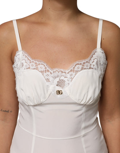 Dolce &amp; Gabbana White Lace DG Logo Silk Dress Sleepwear