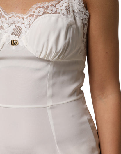 Dolce &amp; Gabbana White Lace DG Logo Silk Dress Sleepwear