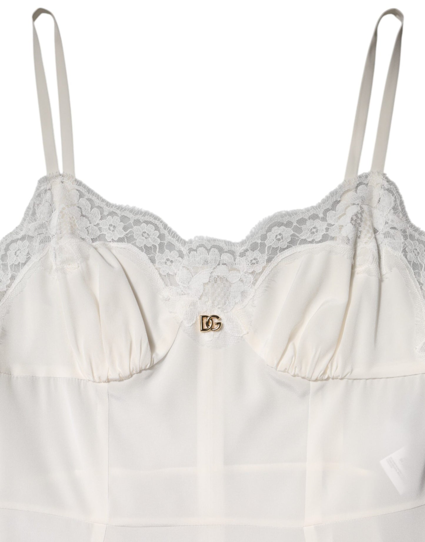 Dolce &amp; Gabbana White Lace DG Logo Silk Dress Sleepwear