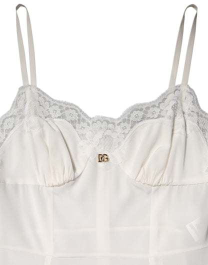 Dolce &amp; Gabbana White Lace DG Logo Silk Dress Sleepwear