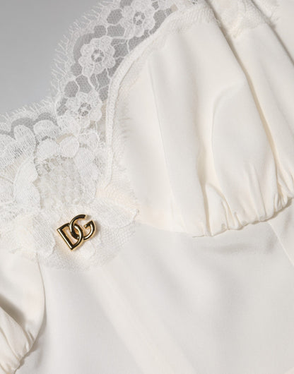 Dolce &amp; Gabbana White Lace DG Logo Silk Dress Sleepwear