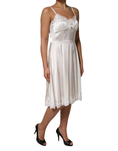 Dolce &amp; Gabbana White Lace DG Logo Silk Dress Sleepwear