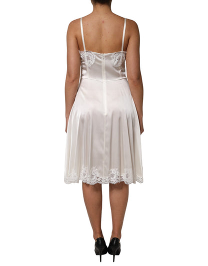 Dolce &amp; Gabbana White Lace DG Logo Silk Dress Sleepwear