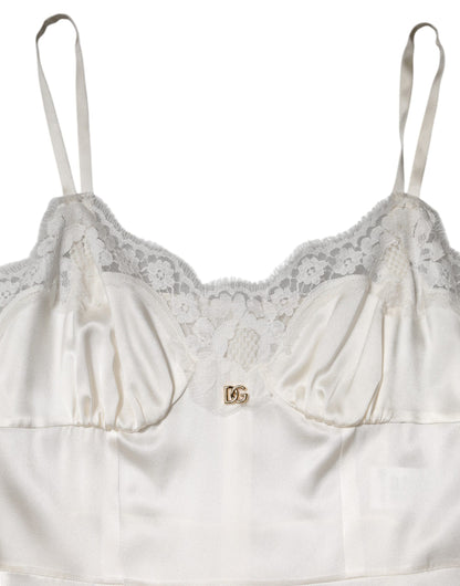 Dolce &amp; Gabbana White Lace DG Logo Silk Dress Sleepwear