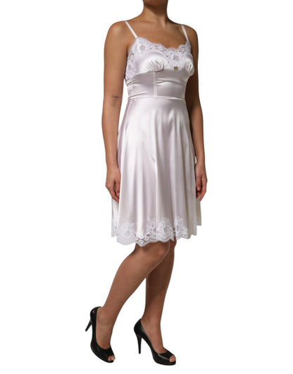 Dolce &amp; Gabbana White Lace Gold DG Logo Silk Dress Sleepwear