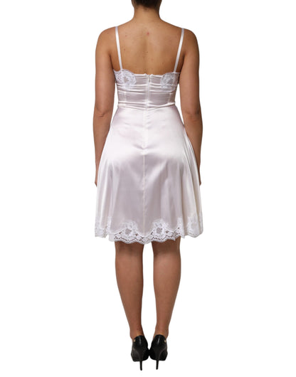 Dolce &amp; Gabbana White Lace Gold DG Logo Silk Dress Sleepwear