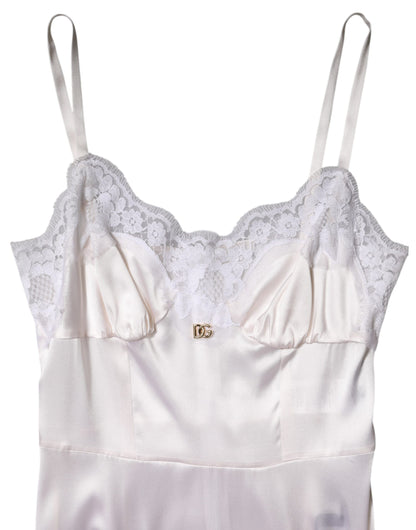 Dolce &amp; Gabbana White Lace Gold DG Logo Silk Dress Sleepwear