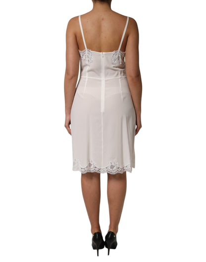 Dolce &amp; Gabbana White Lace Gold DG Logo Silk Dress Sleepwear