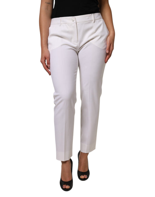 Dolce & Gabbana White Wool Mid Waist Tapered Pants by Dolce & Gabbana