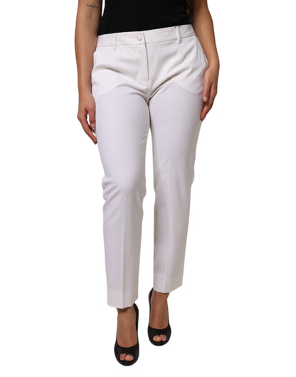 Dolce & Gabbana White Wool Mid Waist Tapered Pants by Dolce & Gabbana