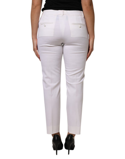 Dolce & Gabbana White Wool Mid Waist Tapered Pants by Dolce & Gabbana
