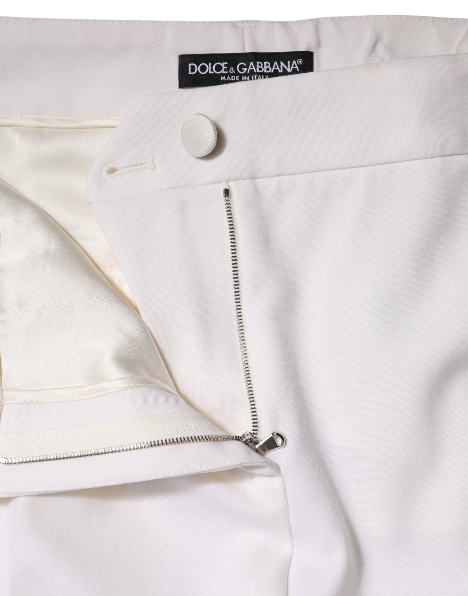 Dolce & Gabbana White Wool Mid Waist Tapered Pants by Dolce & Gabbana