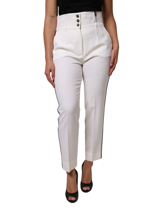 Dolce & Gabbana White Wool High Waist Tapered Pants by Dolce & Gabbana
