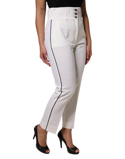 Dolce & Gabbana White Wool High Waist Tapered Pants by Dolce & Gabbana