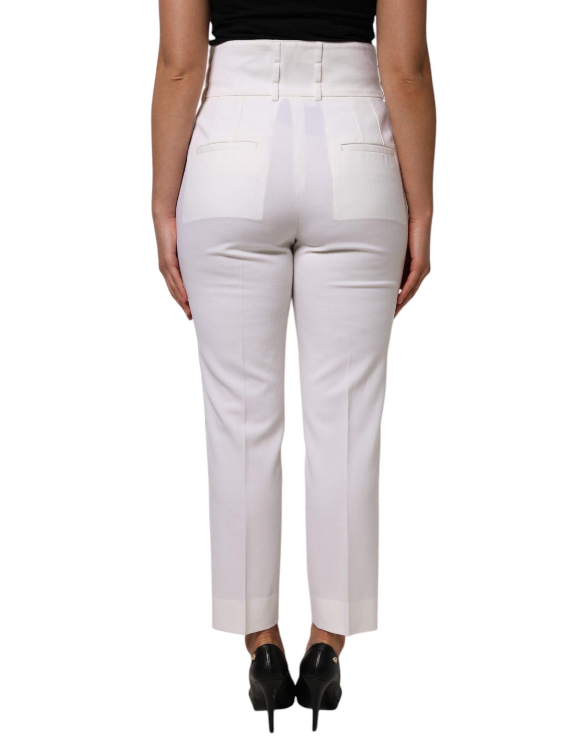 Dolce & Gabbana White Wool High Waist Tapered Pants by Dolce & Gabbana