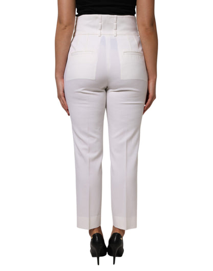 Dolce & Gabbana White Wool High Waist Tapered Pants by Dolce & Gabbana