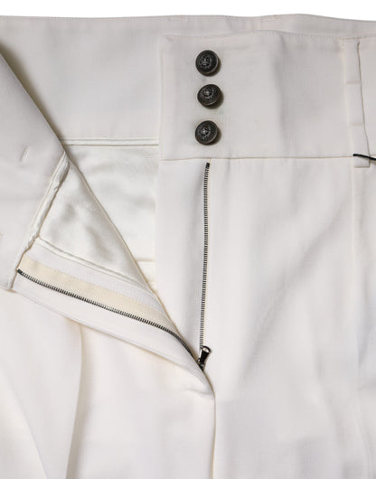 Dolce & Gabbana White Wool High Waist Tapered Pants by Dolce & Gabbana