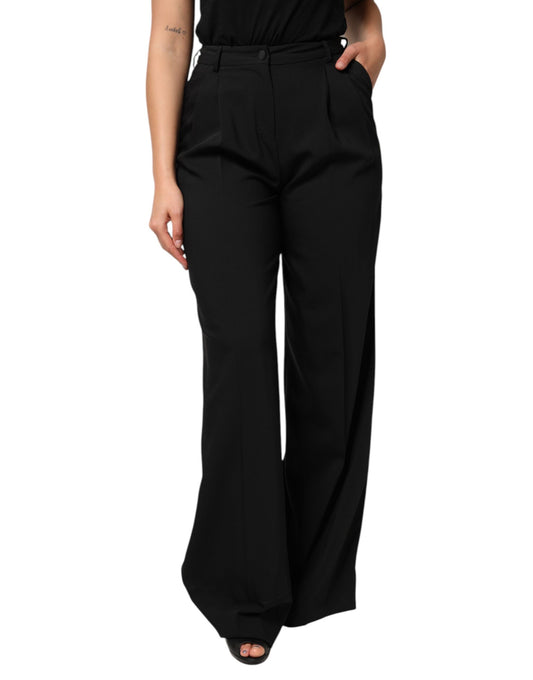 Dolce & Gabbana Black Wool High Waist Wide Leg Pants by Dolce & Gabbana