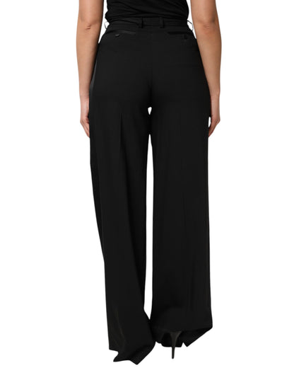 Dolce & Gabbana Black Wool High Waist Wide Leg Pants by Dolce & Gabbana