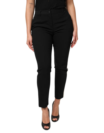 Dolce & Gabbana Black Wool High Waist Tapered Pants by Dolce & Gabbana