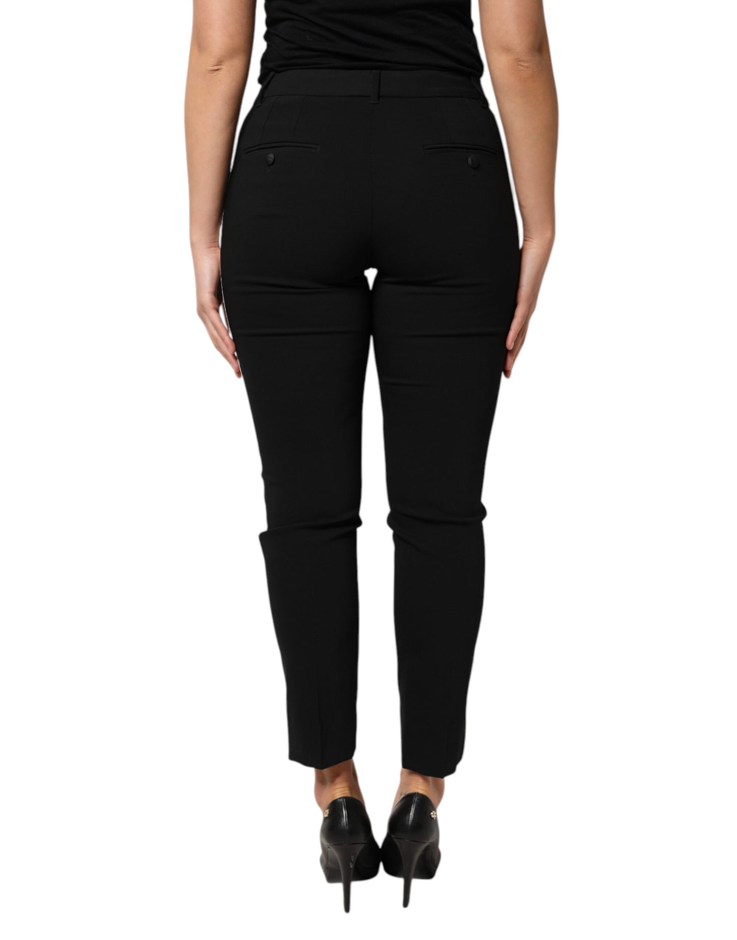 Dolce & Gabbana Black Wool High Waist Tapered Pants by Dolce & Gabbana