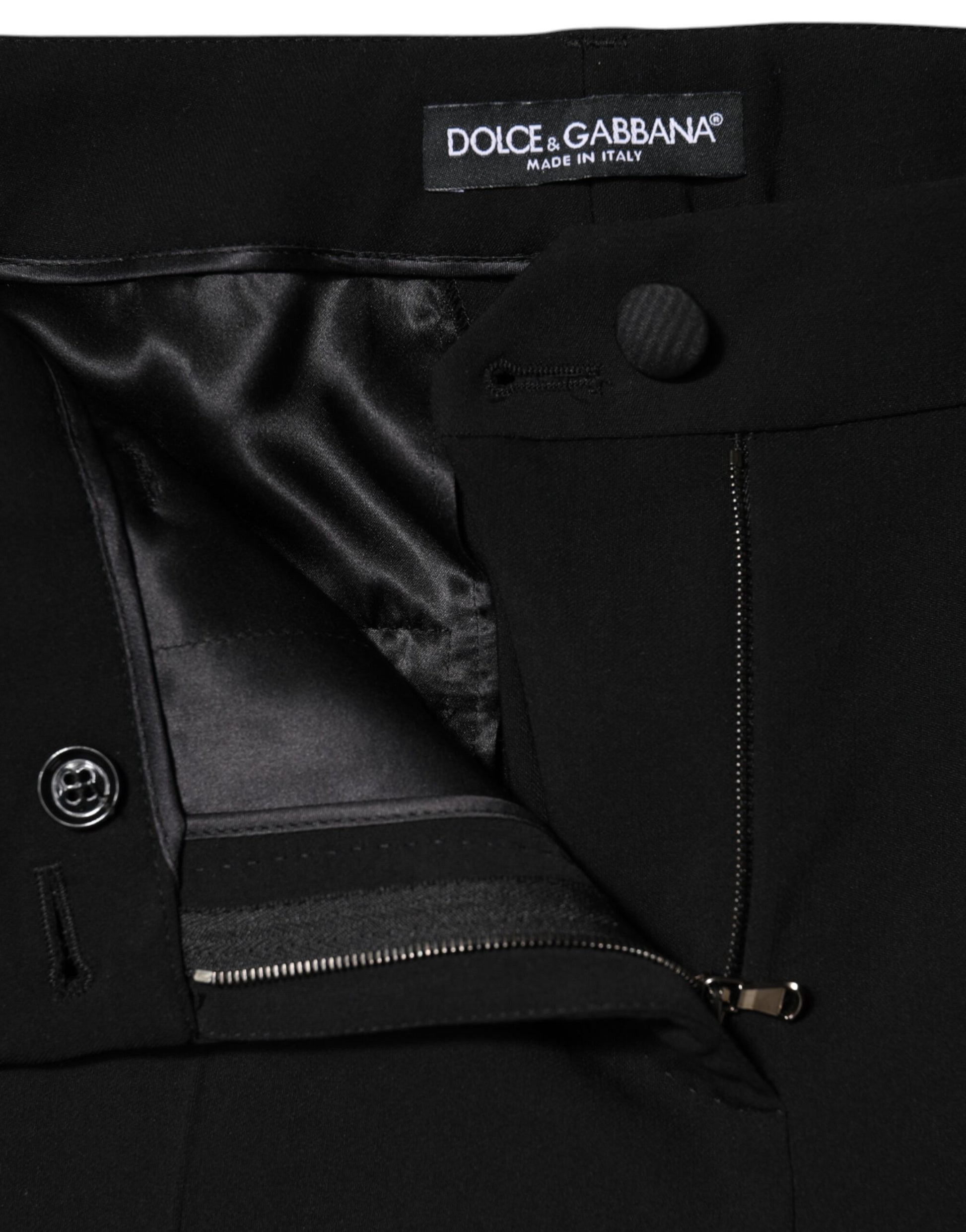 Dolce & Gabbana Black Wool High Waist Tapered Pants by Dolce & Gabbana