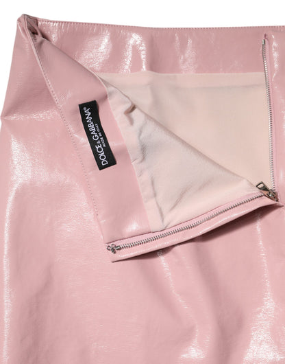 Dolce &amp; Gabbana Glossy Pink Cotton Mid Waist Mini Skirt