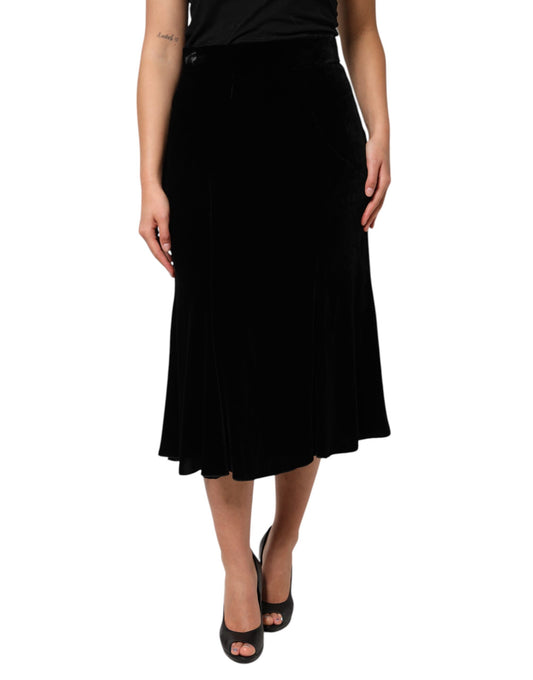 Dolce &amp; Gabbana Black High Waist Fit Flared Midi Skirt