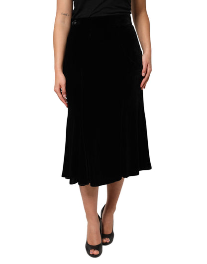 Dolce &amp; Gabbana Black High Waist Fit Flared Midi Skirt