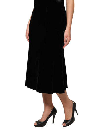 Dolce &amp; Gabbana Black High Waist Fit Flared Midi Skirt
