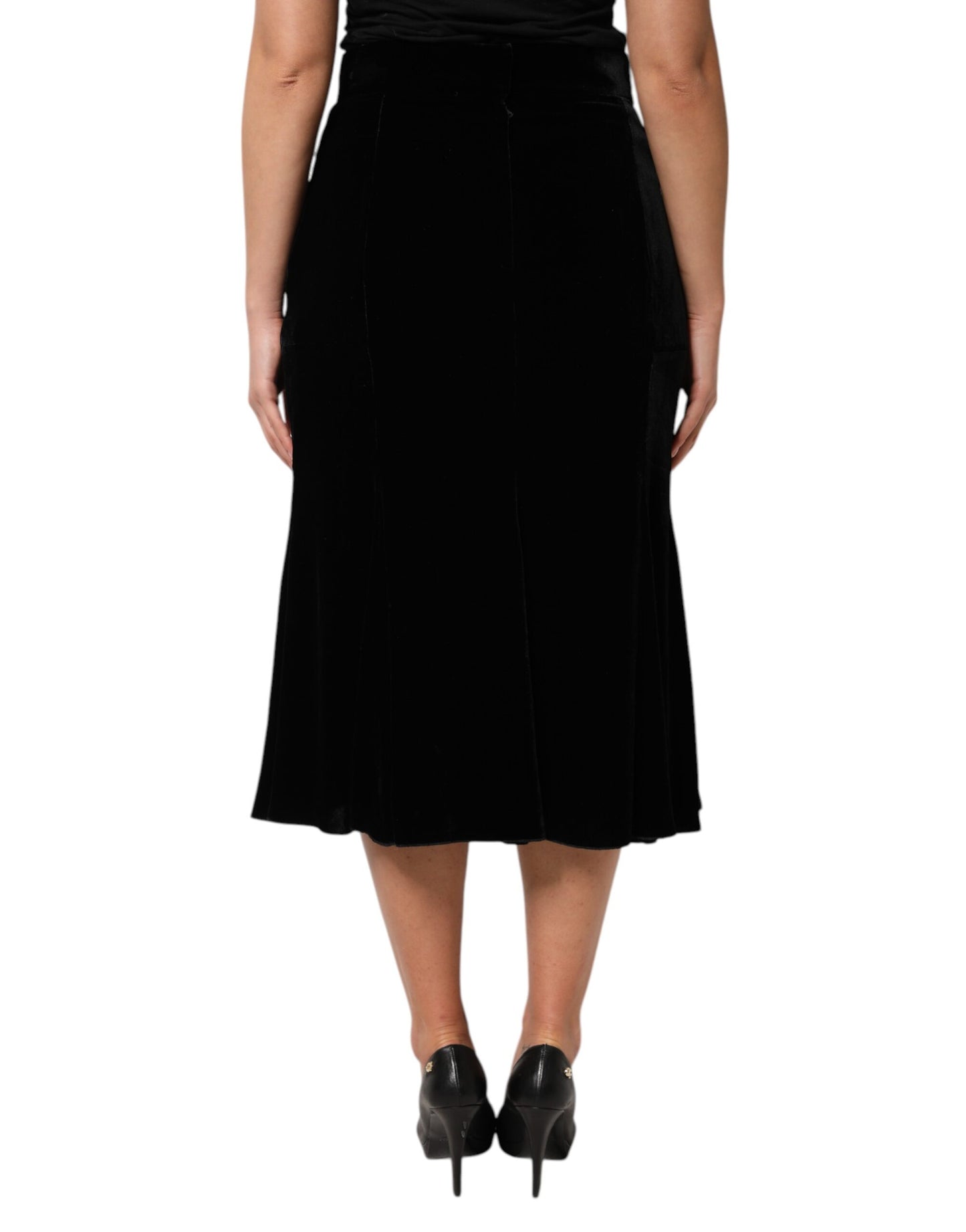 Dolce &amp; Gabbana Black High Waist Fit Flared Midi Skirt