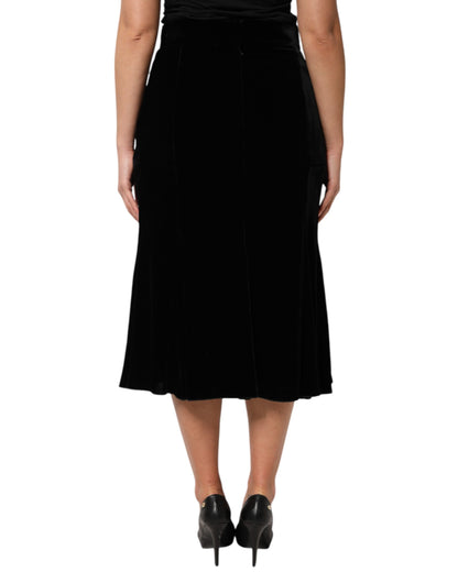 Dolce &amp; Gabbana Black High Waist Fit Flared Midi Skirt