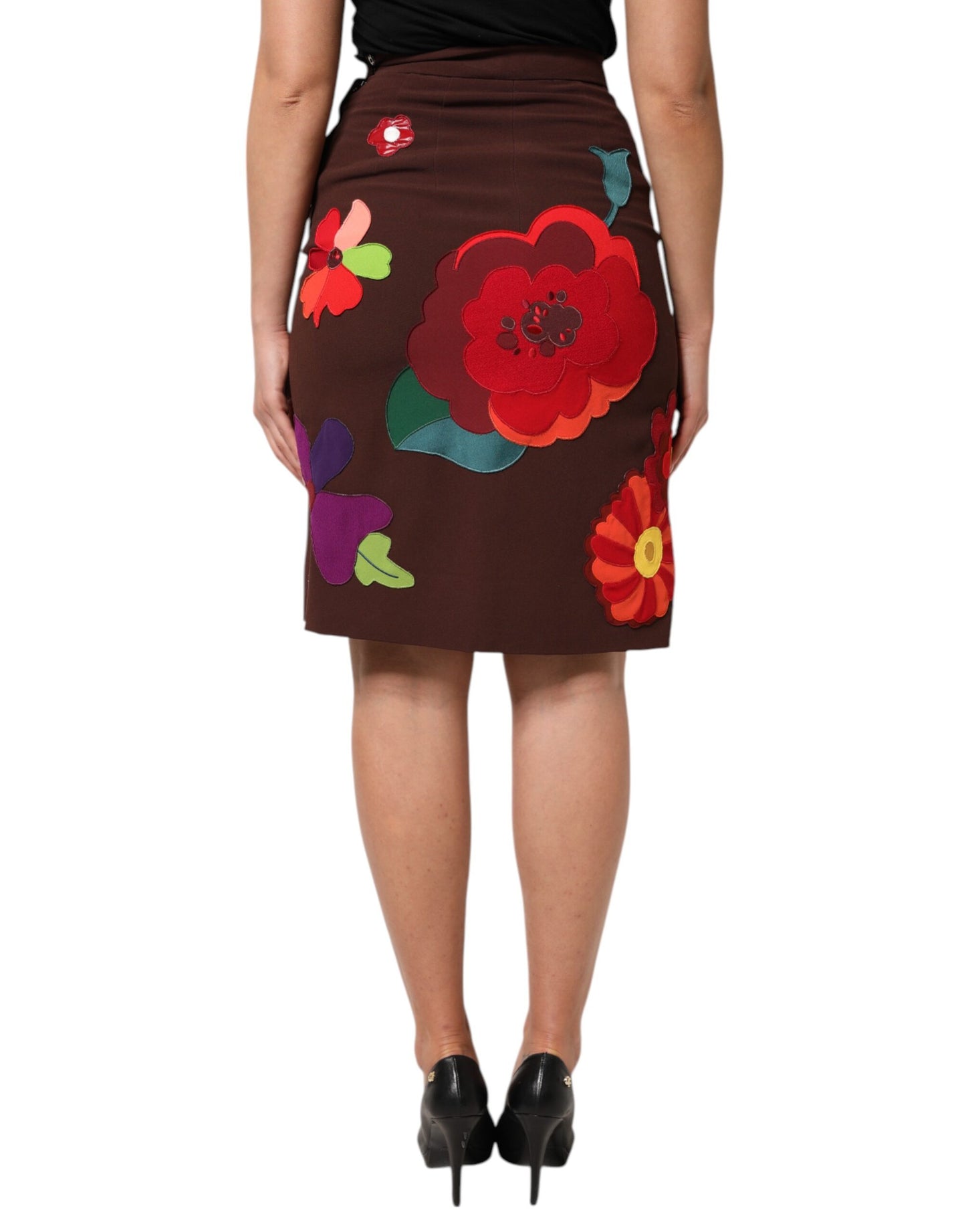 Dolce &amp; Gabbana Brown Floral High Waist Side Slit Skirt