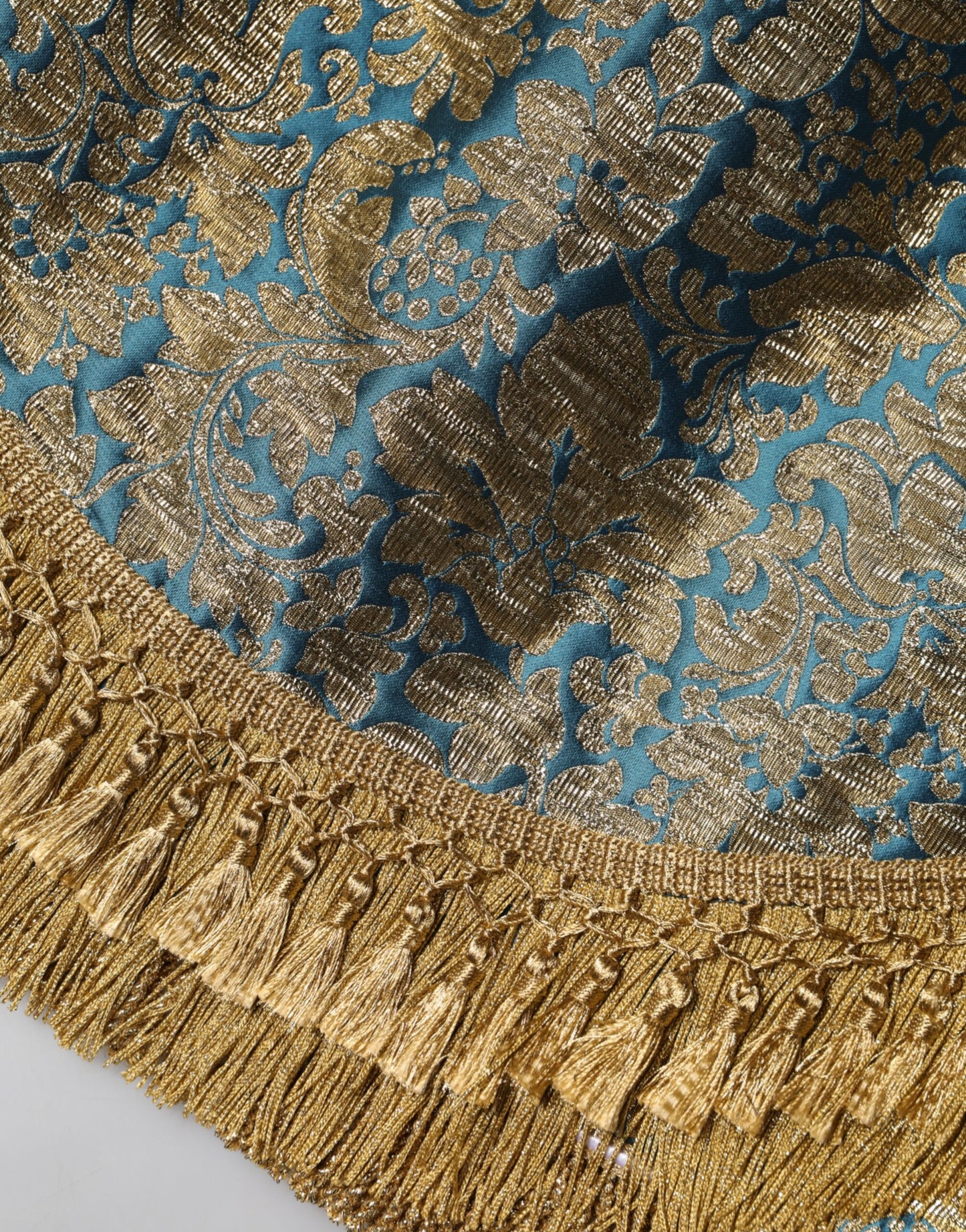 Dolce &amp; Gabbana Blue Floral Jacquard Tasseled Mini Skirt