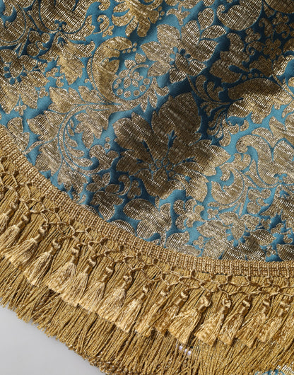 Dolce &amp; Gabbana Blue Floral Jacquard Tasseled Mini Skirt