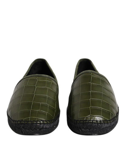 Dolce &amp; Gabbana Green Exotic Leather Espadrilles Slip On Shoes