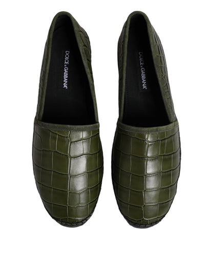 Dolce &amp; Gabbana Green Exotic Leather Espadrilles Slip On Shoes