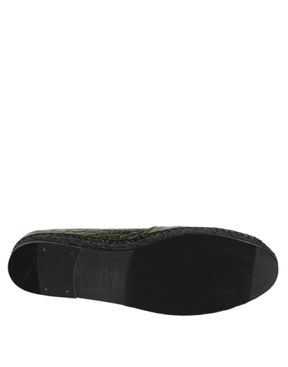 Dolce &amp; Gabbana Green Exotic Leather Espadrilles Slip On Shoes