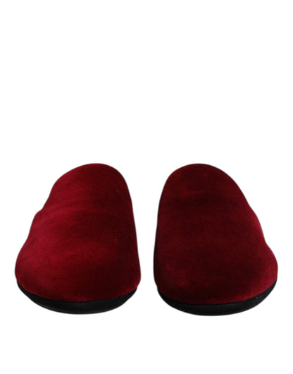 Dolce &amp; Gabbana Red Viscose Velvet Slides Flat Slipper Shoes