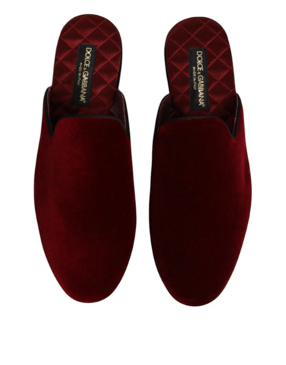Dolce &amp; Gabbana Red Viscose Velvet Slides Flat Slipper Shoes