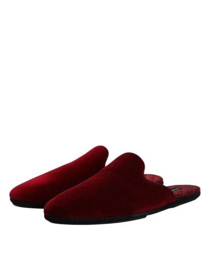 Dolce &amp; Gabbana Red Viscose Velvet Slides Flat Slipper Shoes