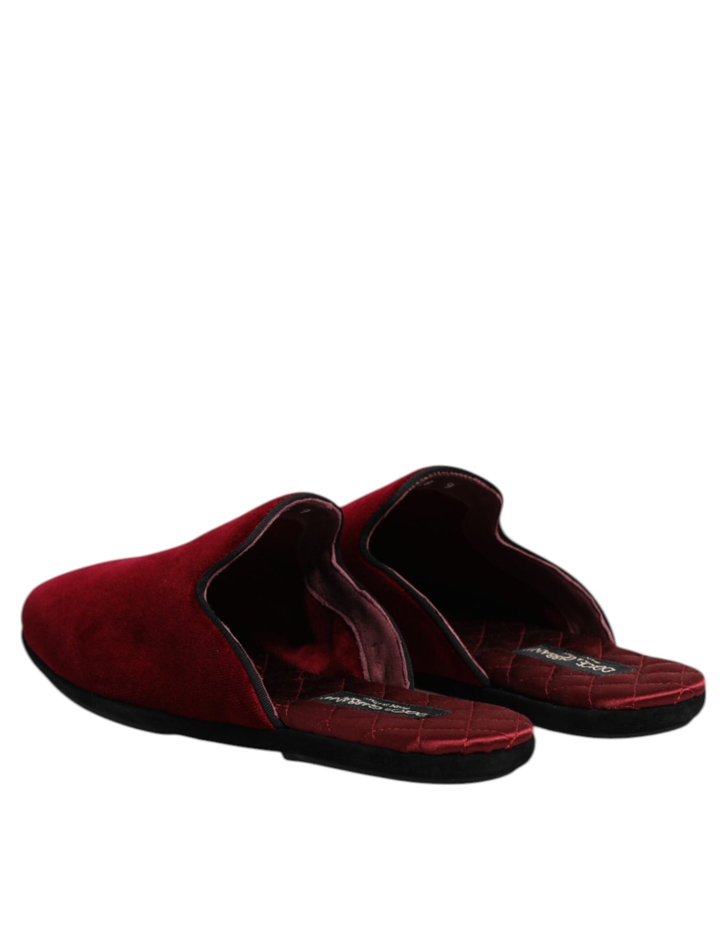 Dolce &amp; Gabbana Red Viscose Velvet Slides Flat Slipper Shoes